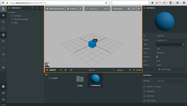 PlayCanvas Editor - Box drop