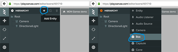 PlayCanvas Editor - New box
