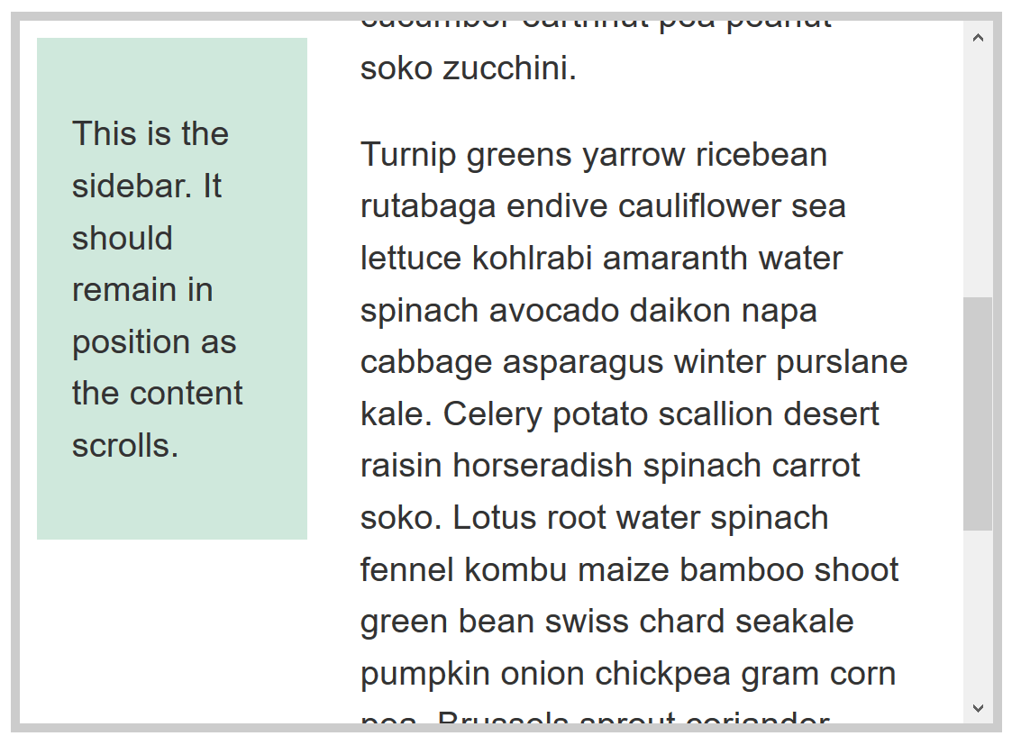 The content is scrolled but the sidebar has stayed in place.