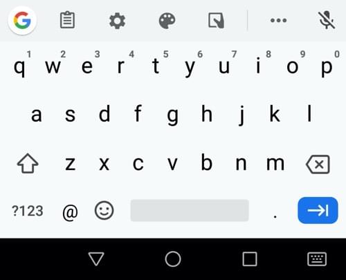 firefox for android email keyboard, with the at sign displayed by default.