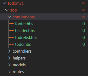 the app components directory, showing the component template files we've created