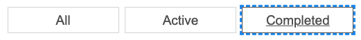 The three filter buttons of the app - all, active, and completed - with a focus highlight around completed