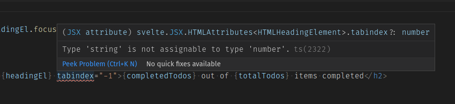 tabindex hint inside vs code, tabindex expects a type of number, not string