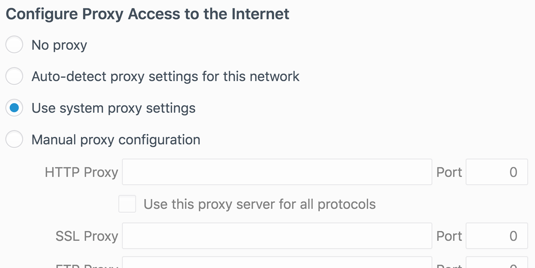 Example of Firefox proxy settings