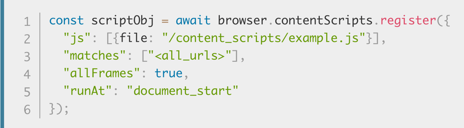 Illustration of example code used to inject a  content script on demand