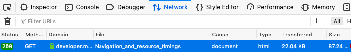 View of the bytes transferred and the size via the network tab