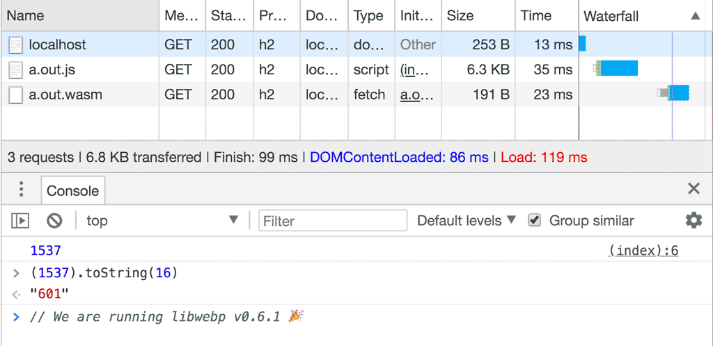   Screenshot of the DevTools console showing the correct versionnumber.